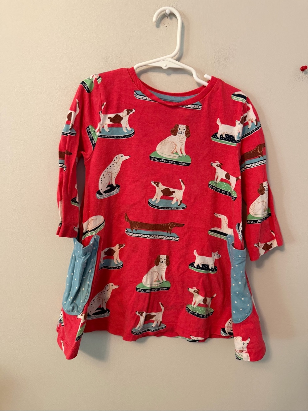 Mini Boden Red Dog-Print Long Sleeve Tunic